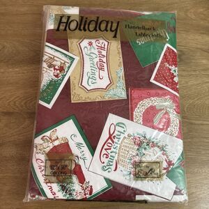 Styled by Lisa CHRISTMAS VINYL FLANNEL BACK TABLECLOTH 52" x 90" Oblong VTG